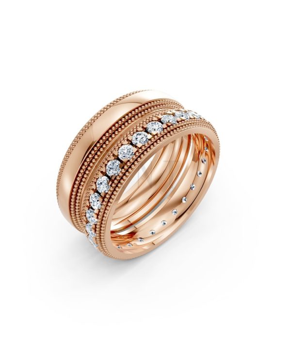 Nhẫn cưới F99 vàng hồng Rose Gold họa tiết ấn tượng, cá tính