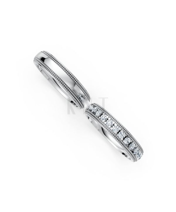 Nhẫn cưới F99 vàng trắng White Gold kiểu dáng cá tính, hiện đại