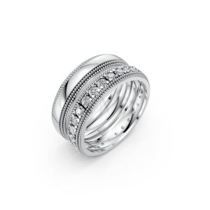 Nhẫn cưới F99 vàng trắng White Gold kiểu dáng hiện đại, nổi bật