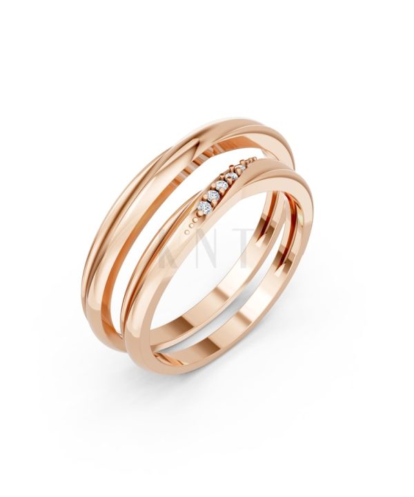 Nhẫn cưới kim cương H112 vàng hồng Rose Gold họa tiết ấn tượng, cá tính