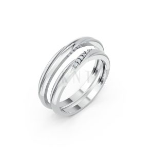 Nhẫn cưới kim cương H112 vàng trắng White Gold kiểu dáng hiện đại, nổi bật