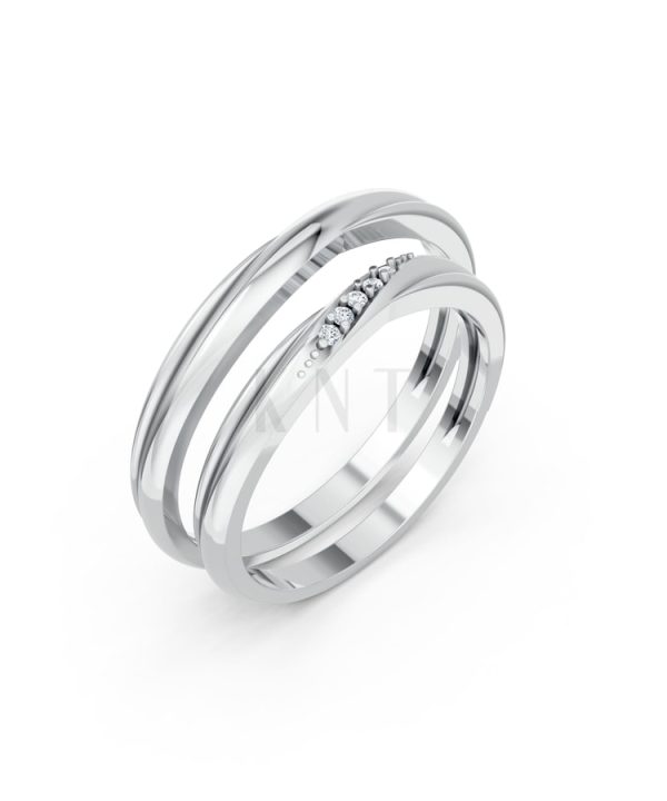 Nhẫn cưới kim cương H112 vàng trắng White Gold kiểu dáng hiện đại, nổi bật