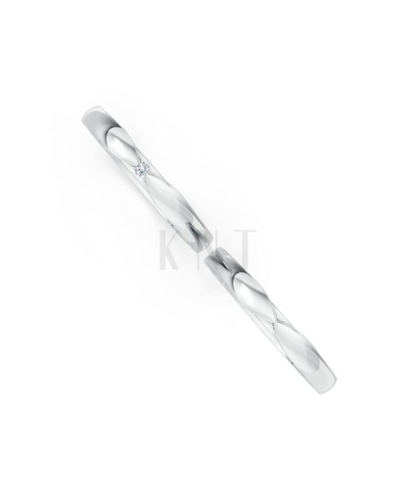 Nhẫn cưới kim cương H113 vàng trắng White Gold kiểu dáng cá tính, hiện đại