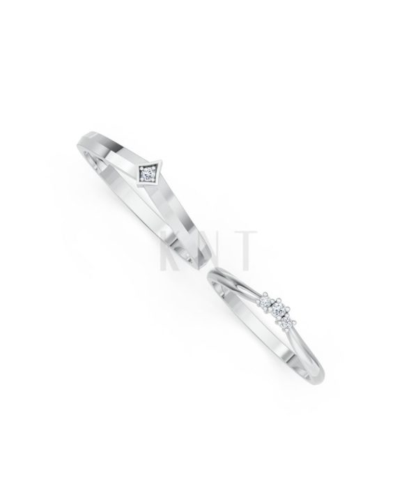 Nhẫn cưới kim cương H116 vàng trắng White Gold kiểu dáng cá tính, hiện đại