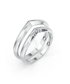 Nhẫn cưới kim cương H117 vàng trắng White Gold kiểu dáng hiện đại, nổi bật