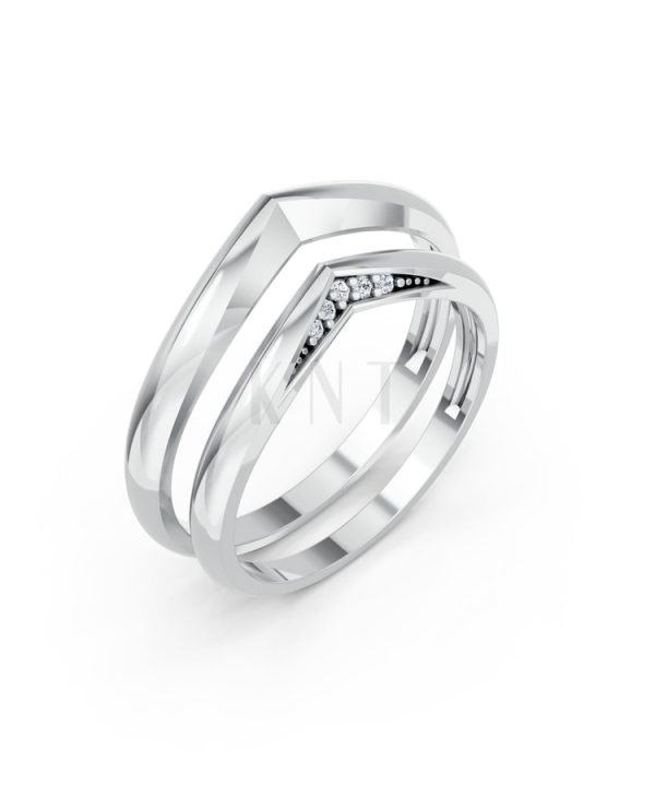 Nhẫn cưới kim cương H117 vàng trắng White Gold kiểu dáng hiện đại, nổi bật