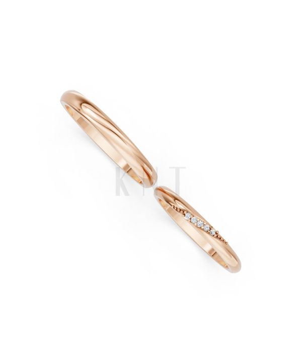 Nhẫn cưới kim cương H121 vàng hồng Rose Gold vàng đẹp, kiểu dáng trẻ trung, độc đáo