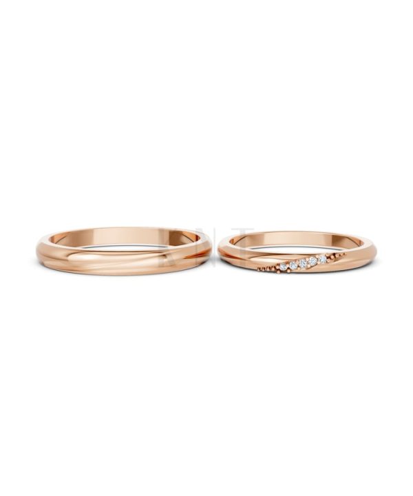 Nhẫn cưới kim cương H121 vàng hồng Rose Gold thiết kế đối xứng, phong cách, ấn tượng