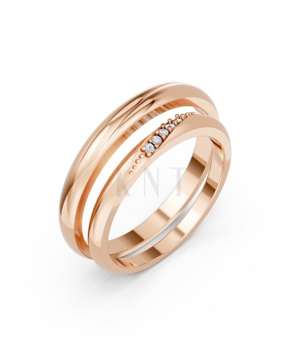 Nhẫn cưới kim cương H121 vàng hồng Rose Gold họa tiết ấn tượng, cá tính