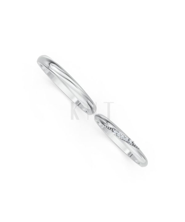 Nhẫn cưới kim cương H121 vàng trắng White Gold kiểu dáng cá tính, hiện đại