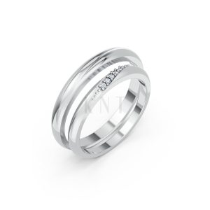 Nhẫn cưới kim cương H121 vàng trắng White Gold kiểu dáng hiện đại, nổi bật