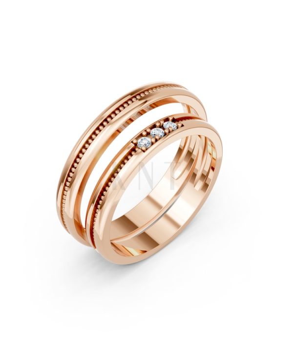 Nhẫn cưới H127 vàng hồng Rose Gold họa tiết ấn tượng, cá tính