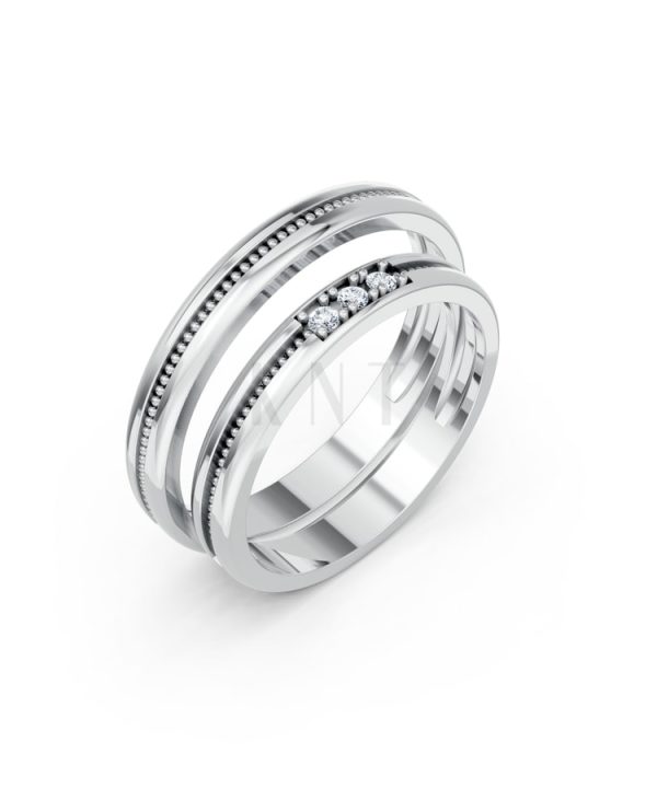 Nhẫn cưới H127 vàng trắng White Gold kiểu dáng hiện đại, nổi bật