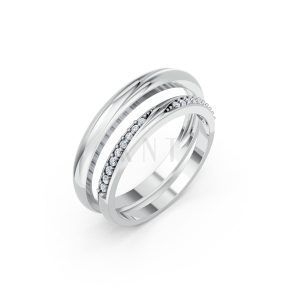 Nhẫn cưới H128 vàng trắng White Gold kiểu dáng hiện đại, nổi bật