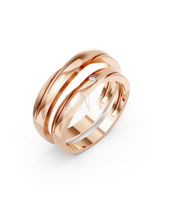 Nhẫn cưới kim cương H129 vàng hồng Rose Gold họa tiết ấn tượng, cá tính