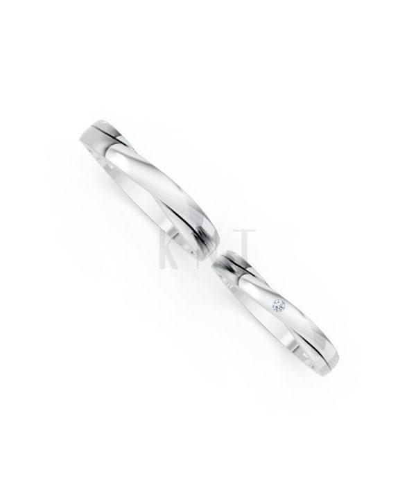 Nhẫn cưới kim cương H129 vàng trắng White Gold kiểu dáng cá tính, hiện đại