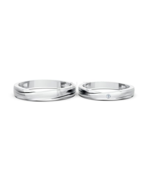 Nhẫn cưới kim cương H129 vàng trắng White Gold thiết kế trẻ trung, hiện đại