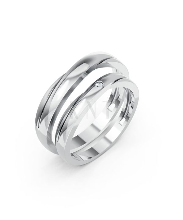 Nhẫn cưới kim cương H129 vàng trắng White Gold kiểu dáng hiện đại, nổi bật