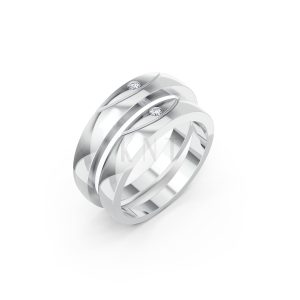 Nhẫn cưới H2 vàng trắng White Gold kiểu dáng hiện đại, nổi bật