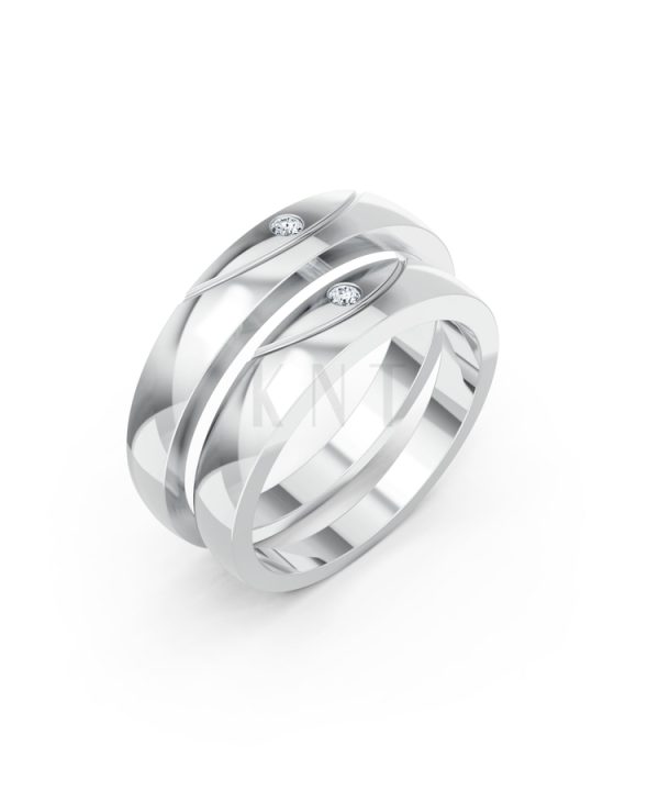 Nhẫn cưới H2 vàng trắng White Gold kiểu dáng hiện đại, nổi bật