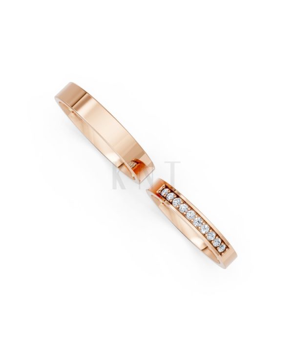 Nhẫn cưới H39 màu vàng hồng Rose Gold vàng đẹp, họa tiết hình học, độc đáo
