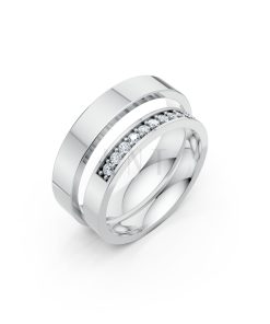 Nhẫn cưới H39 màu vàng trắng White Gold kiểu dáng hiện đại, nổi bật