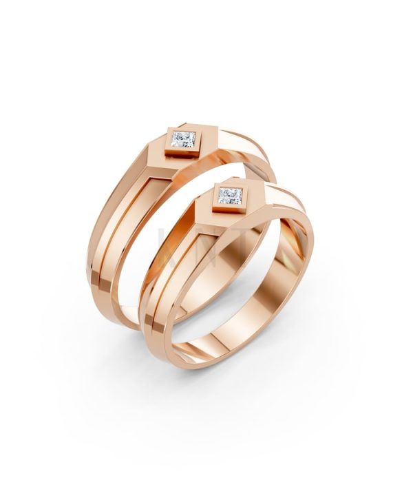 Nhẫn cưới H4 màu vàng hồng Rose Gold họa tiết ấn tượng, cá tính