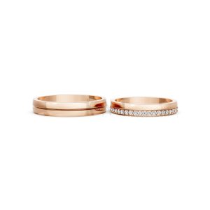 Nhẫn cưới H40 màu vàng hồng Rose Gold vàng đẹp, họa tiết hình học, độc đáo