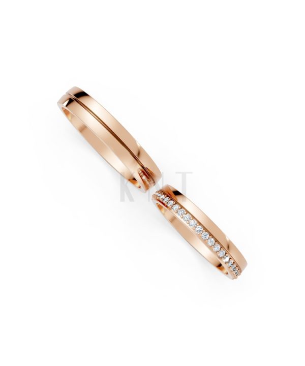 Nhẫn cưới H40 màu vàng hồng Rose Gold thiết kế đối xứng, phong cách, ấn tượng