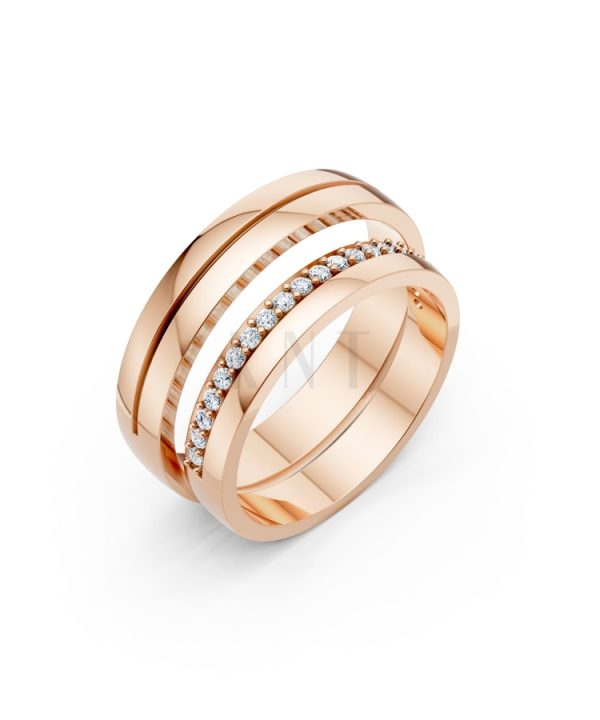 Nhẫn cưới H40 màu vàng hồng Rose Gold họa tiết ấn tượng, cá tính