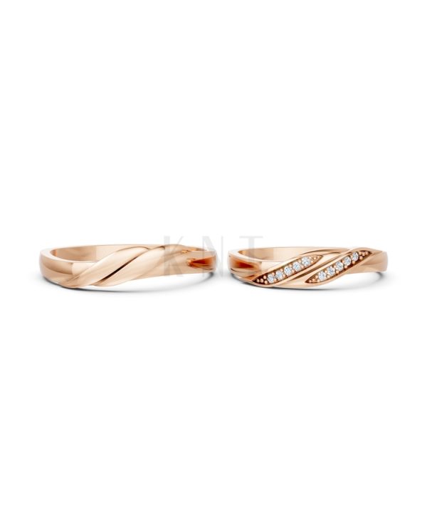 Nhẫn cưới H41 màu vàng hồng Rose Gold thiết kế đối xứng, phong cách, ấn tượng