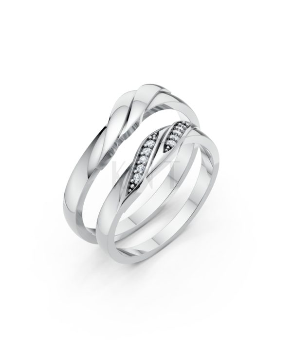 Nhẫn cưới H41 màu vàng trắng White Gold kiểu dáng hiện đại, nổi bật