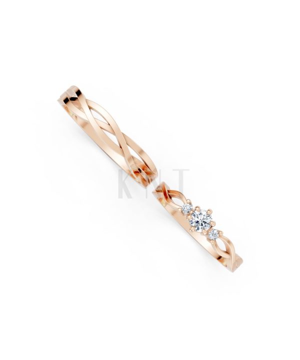 Nhẫn cưới H43 màu vàng hồng Rose Gold thiết kế đối xứng, phong cách, ấn tượng