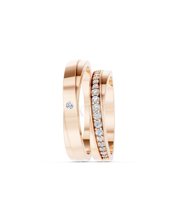 Nhẫn cưới H44 màu vàng hồng Rose Gold thiết kế đối xứng, phong cách, ấn tượng