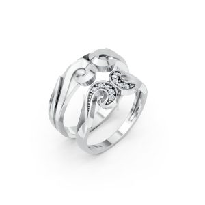 Nhẫn cưới H64 màu vàng trắng White Gold kiểu dáng hiện đại, nổi bật