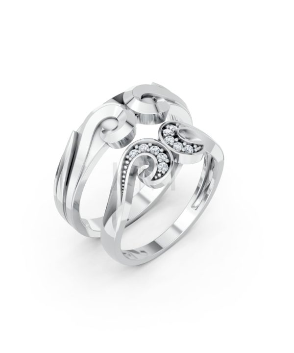 Nhẫn cưới H64 màu vàng trắng White Gold kiểu dáng hiện đại, nổi bật