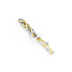 Nhẫn cưới H66 phối màu Dual Color vàng đẹp, họa tiết hình học, độc đáo