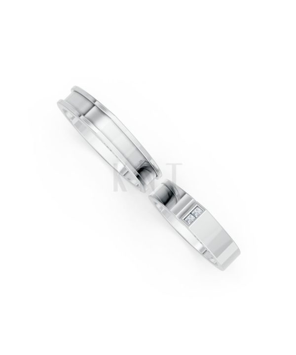 Nhẫn Cưới Collab Ceramic – H77 vàng trắng White Gold vàng sáng, đường nét sắc sảo, tinh tế