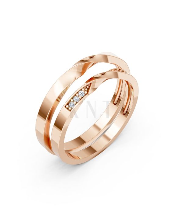 Nhẫn cưới H90 vàng hồng Rose Gold họa tiết ấn tượng, cá tính