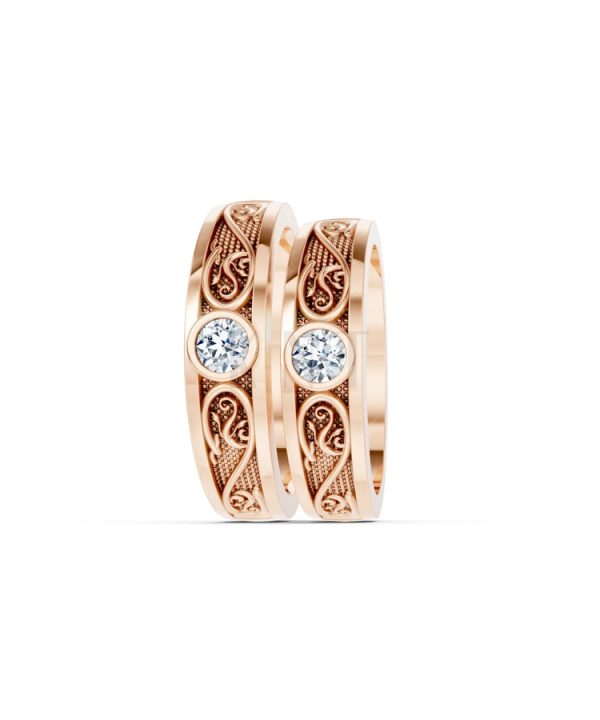 Nhẫn cưới hoa văn F32 vàng hồng Rose Gold phong cách trẻ trung, nổi bật