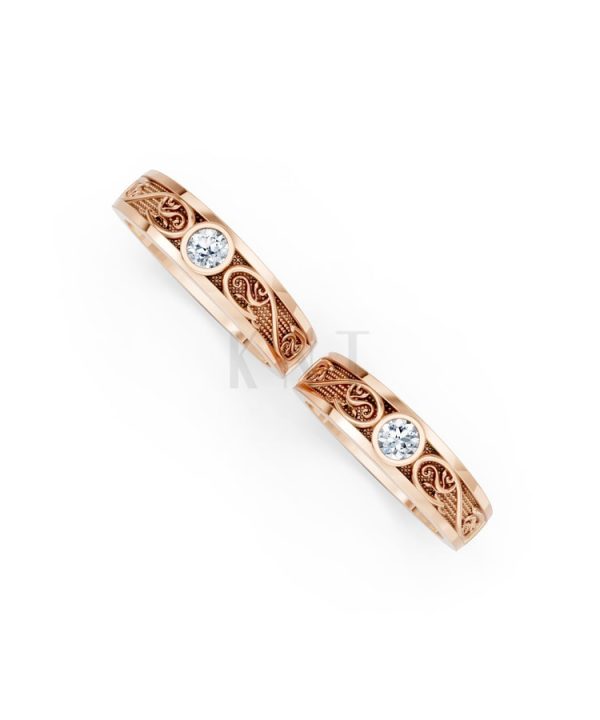 Nhẫn cưới hoa văn F32 vàng hồng Rose Gold thiết kế đối xứng, phong cách, ấn tượng
