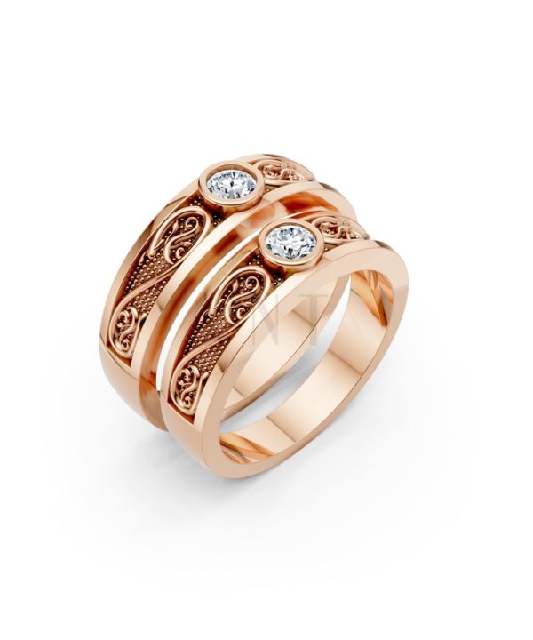 Nhẫn cưới hoa văn F32 vàng hồng Rose Gold họa tiết ấn tượng, cá tính