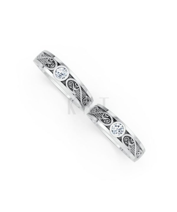 Nhẫn cưới hoa văn F32 vàng trắng White Gold kiểu dáng cá tính, hiện đại