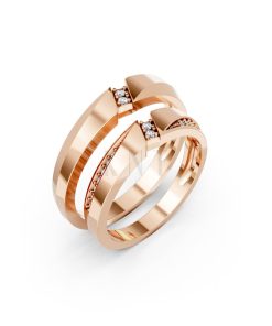 Nhẫn cưới K21 vàng hồng Rose Gold họa tiết ấn tượng, cá tính