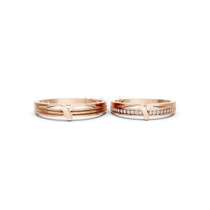 Nhẫn cưới K23 vàng hồng Rose Gold thiết kế đối xứng, phong cách, ấn tượng