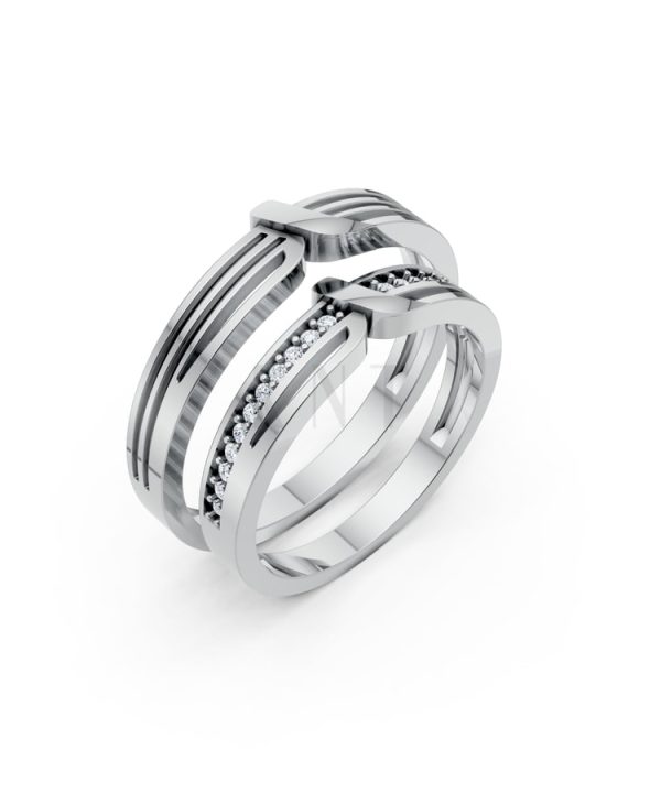 Nhẫn cưới K23 vàng trắng White Gold kiểu dáng hiện đại, nổi bật