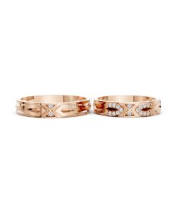 NHẪN CƯỚI K25 vàng hồng Rose Gold thiết kế đối xứng, phong cách, ấn tượng