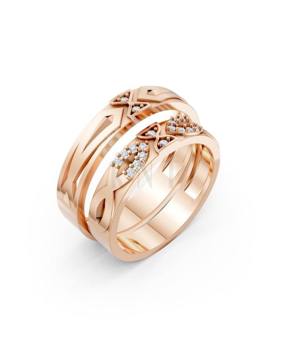 NHẪN CƯỚI K25 vàng hồng Rose Gold họa tiết ấn tượng, cá tính