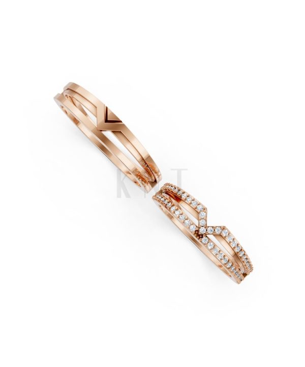 Nhẫn cưới K26 vàng hồng Rose Gold thiết kế đối xứng, phong cách, ấn tượng