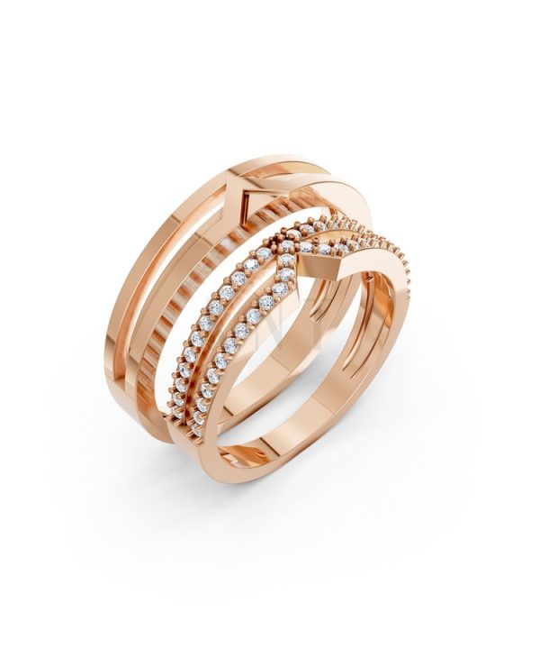 Nhẫn cưới K26 vàng hồng Rose Gold họa tiết ấn tượng, cá tính